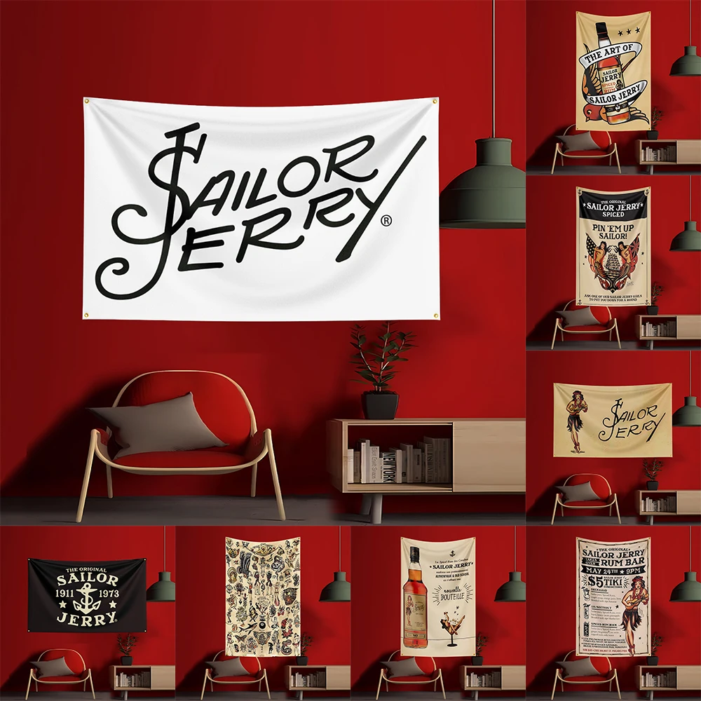 Wine Beer Garden - Bandera de ron S-Sailor Jerrys, 90x150cm,